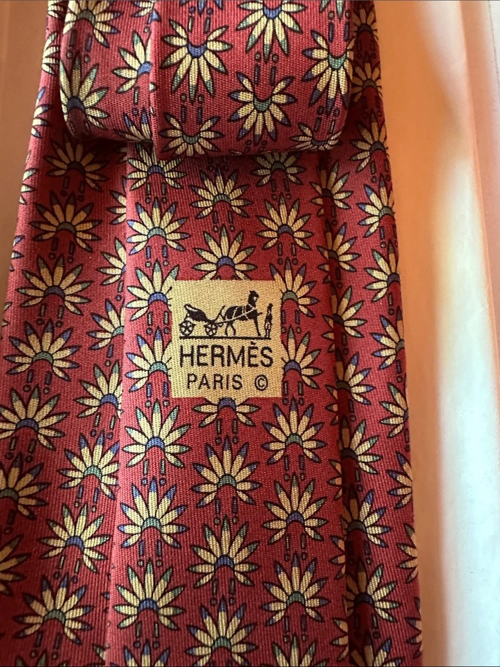 Hermes Burgundy silk tie